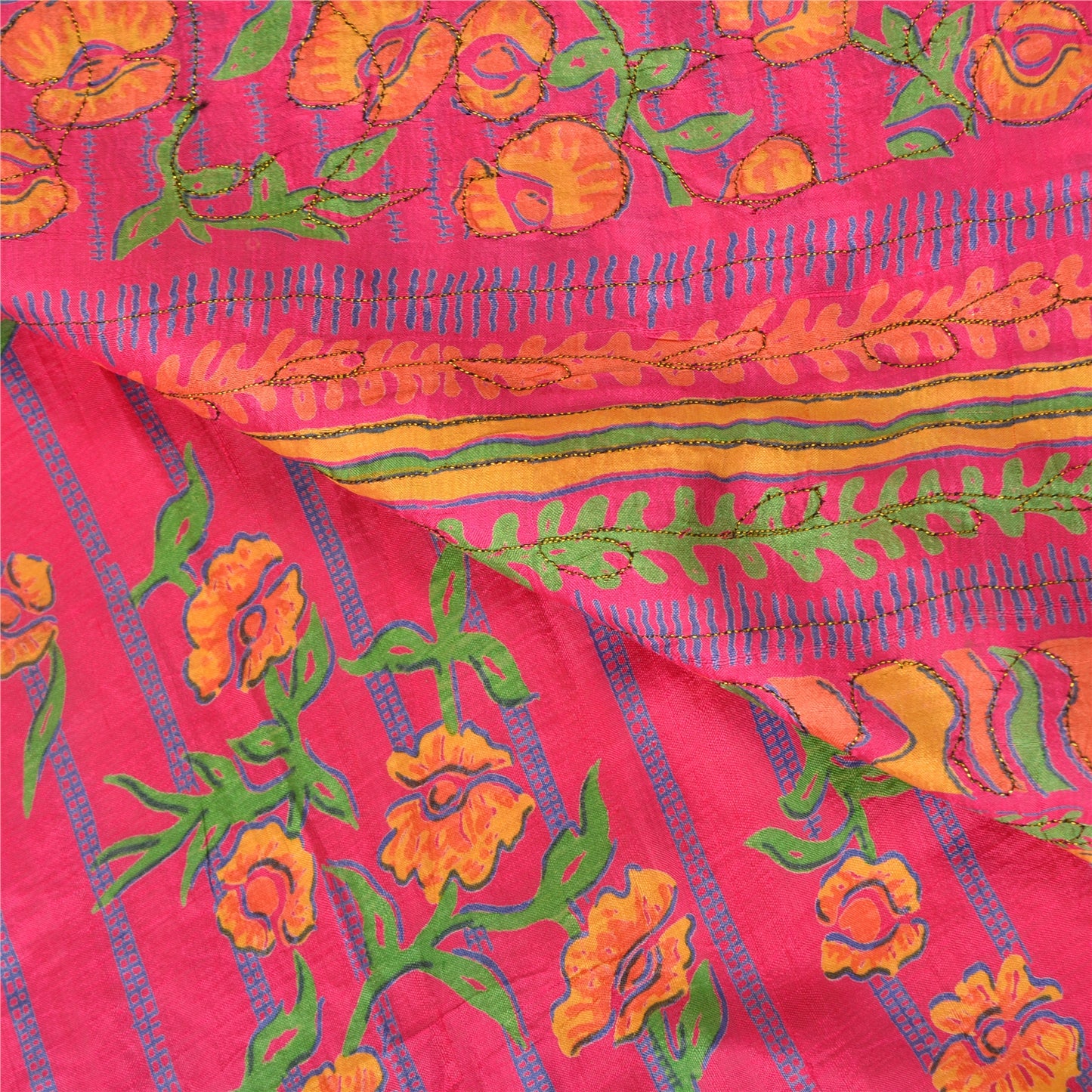 Sanskriti Vintage Pink Indian Sarees 100% Pure Silk Woven Sari 5 Yard Sustainable Fabric