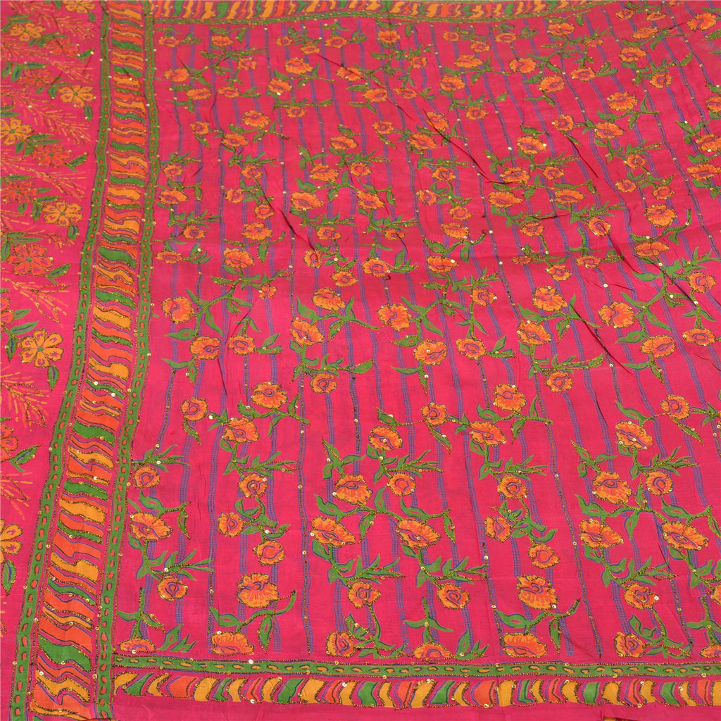 Sanskriti Vintage Pink Indian Sarees 100% Pure Silk Woven Sari 5 Yard Sustainable Fabric