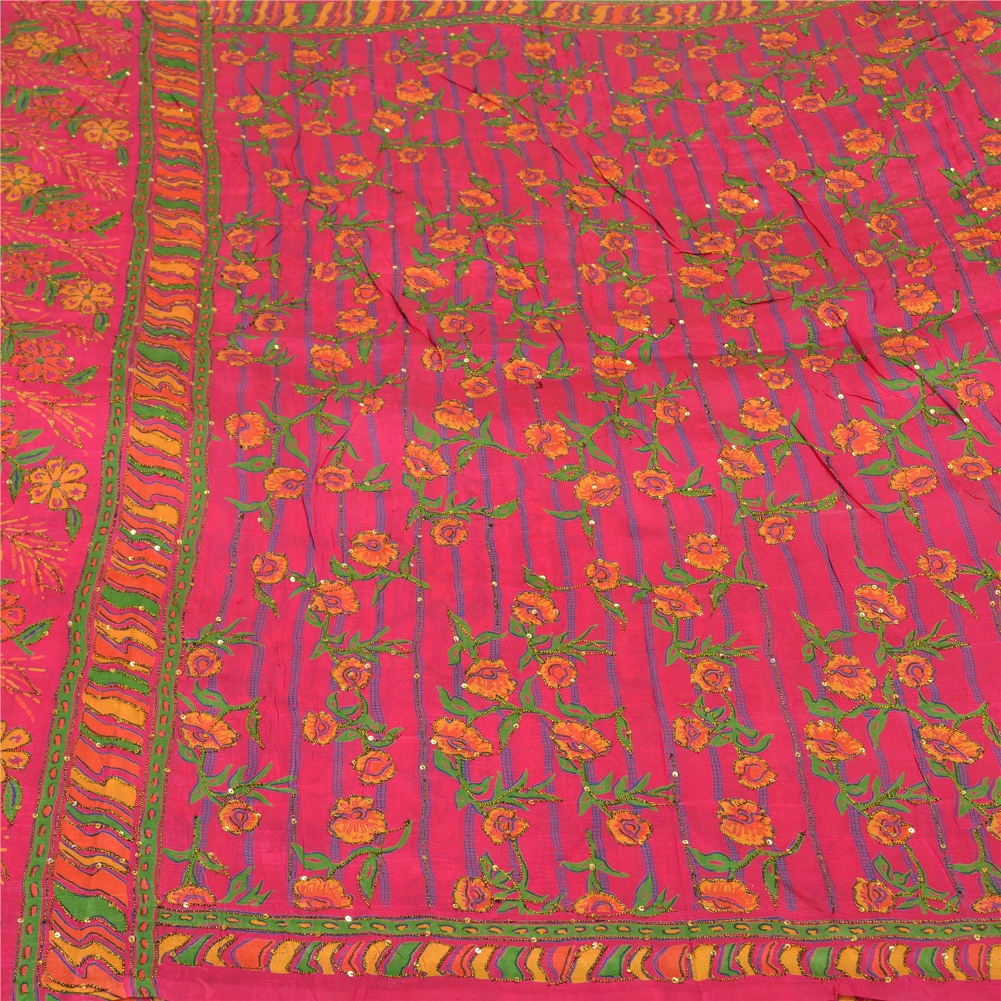 Sanskriti Vintage Pink Indian Sarees 100% Pure Silk Woven Sari 5 Yard Sustainable Fabric
