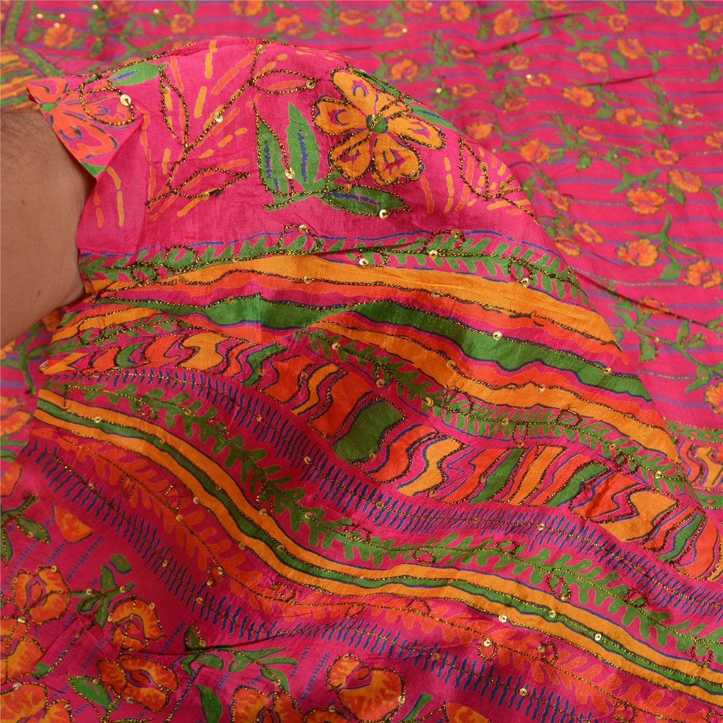 Sanskriti Vintage Pink Indian Sarees 100% Pure Silk Woven Sari 5 Yard Sustainable Fabric