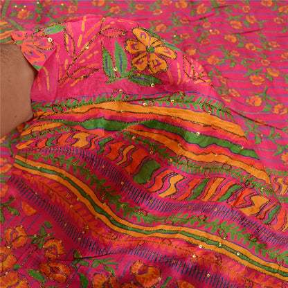 Sanskriti Vintage Pink Indian Sarees 100% Pure Silk Woven Sari 5 Yard Sustainable Fabric