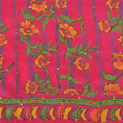 Sanskriti Vintage Pink Indian Sarees 100% Pure Silk Woven Sari 5 Yard Sustainable Fabric