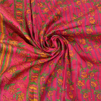 Sanskriti Vintage Pink Indian Sarees 100% Pure Silk Woven Sari 5 Yard Sustainable Fabric