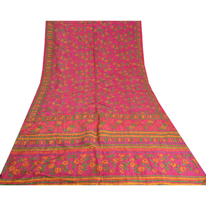 Sanskriti Vintage Pink Indian Sarees 100% Pure Silk Woven Sari 5 Yard Sustainable Fabric