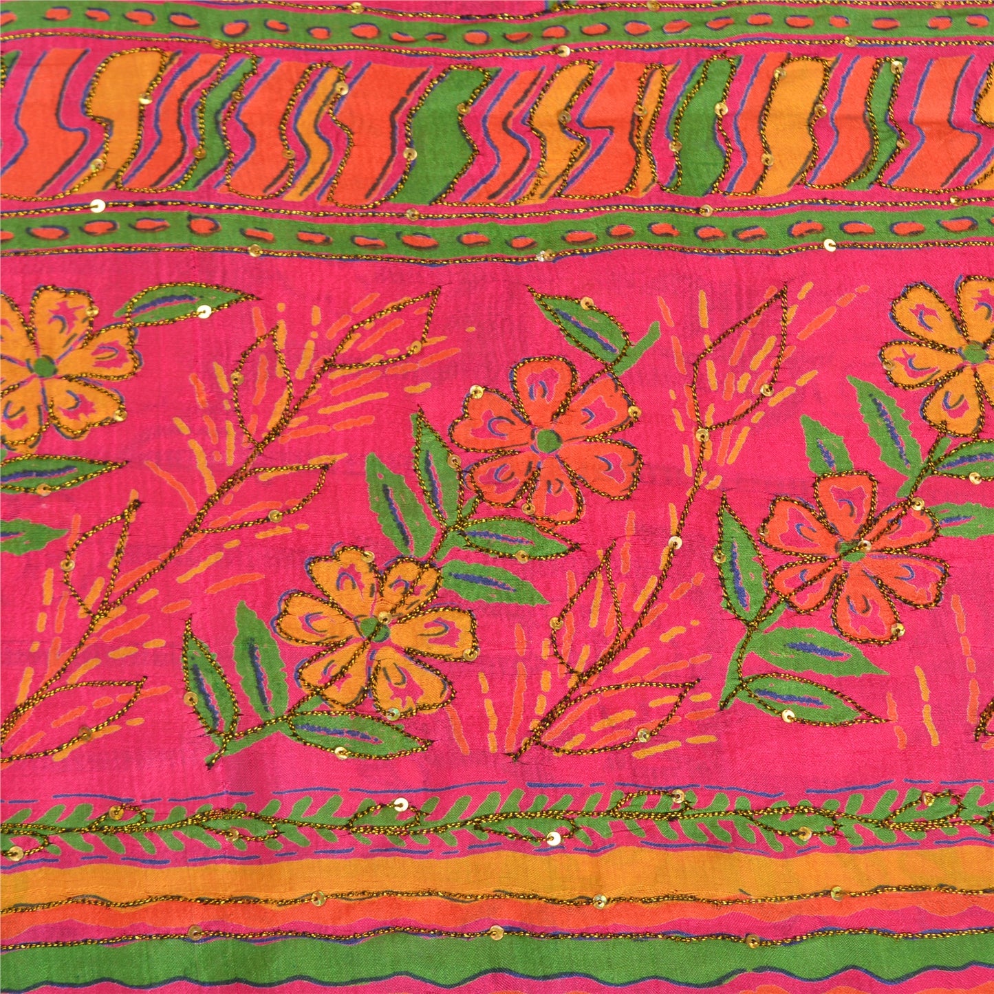 Sanskriti Vintage Pink Indian Sarees 100% Pure Silk Woven Sari 5 Yard Sustainable Fabric