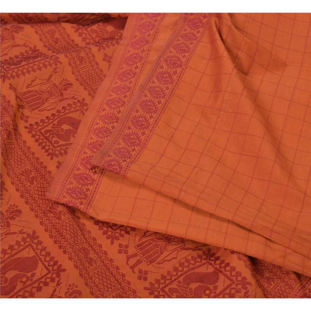 Sanskriti Vintage Orange Sarees Blend Silk Baluchari Woven Premium Sari Sustainable Fabric