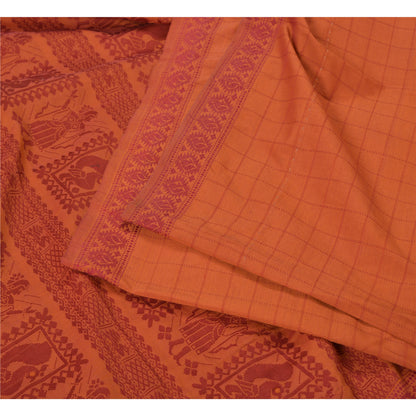 Sanskriti Vintage Orange Sarees Blend Silk Baluchari Woven Premium Sari Sustainable Fabric
