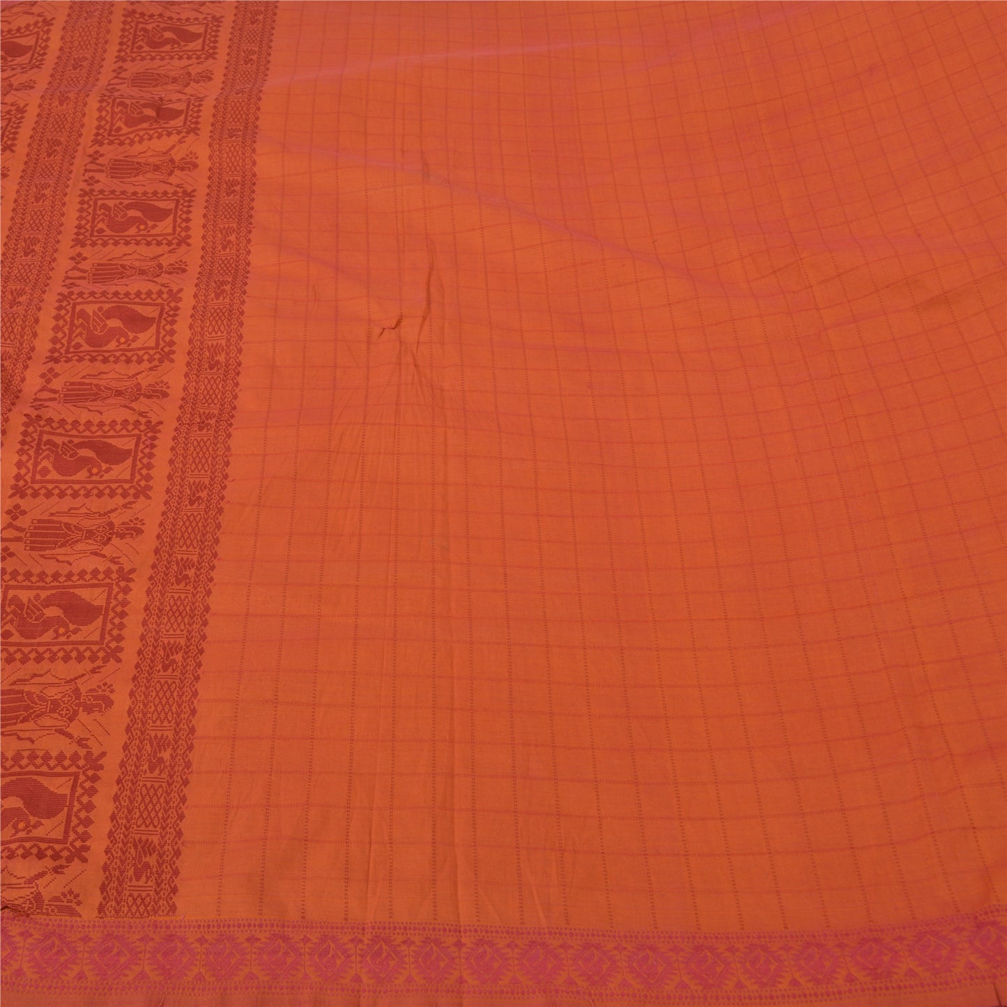 Sanskriti Vintage Orange Sarees Blend Silk Baluchari Woven Premium Sari Sustainable Fabric