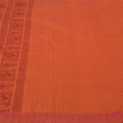 Sanskriti Vintage Orange Sarees Blend Silk Baluchari Woven Premium Sari Sustainable Fabric