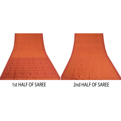 Sanskriti Vintage Orange Sarees Blend Silk Baluchari Woven Premium Sari Sustainable Fabric