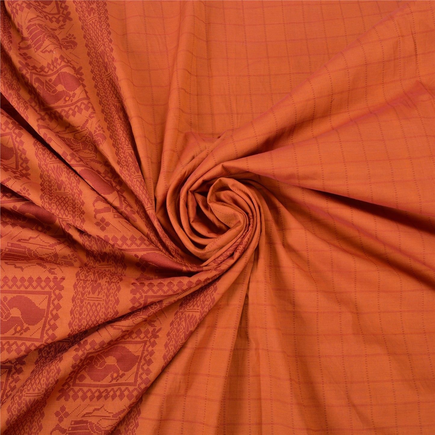 Sanskriti Vintage Orange Sarees Blend Silk Baluchari Woven Premium Sari Sustainable Fabric