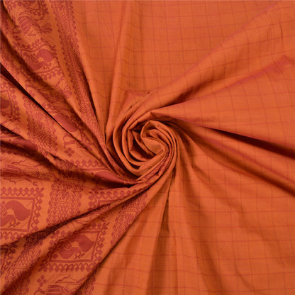 Sanskriti Vintage Orange Sarees Blend Silk Baluchari Woven Premium Sari Sustainable Fabric