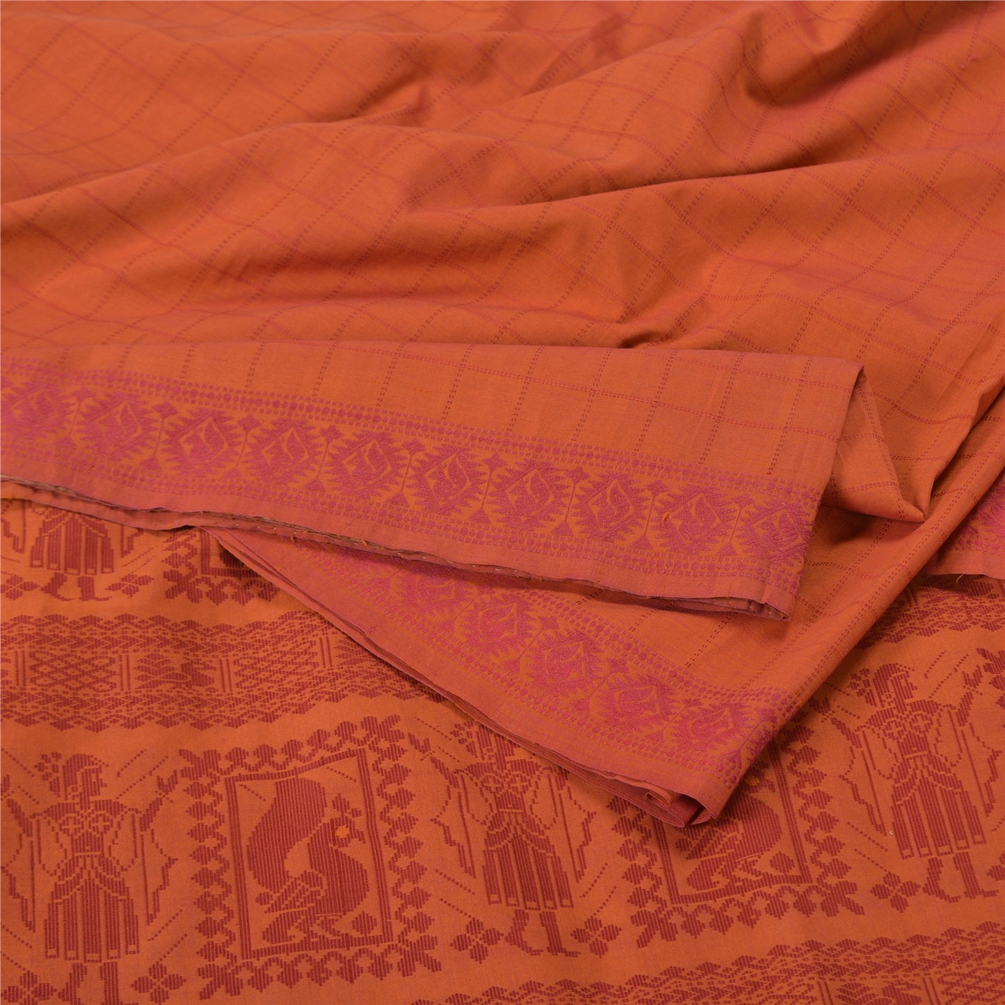Sanskriti Vintage Orange Sarees Blend Silk Baluchari Woven Premium Sari Sustainable Fabric