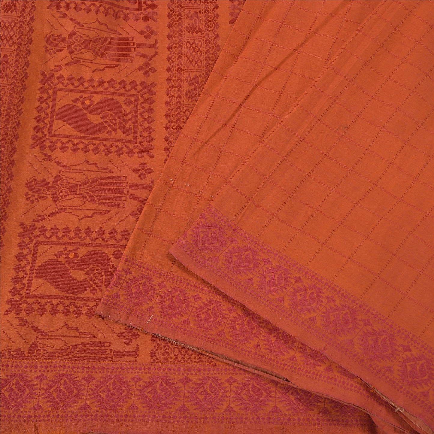 Sanskriti Vintage Orange Sarees Blend Silk Baluchari Woven Premium Sari Sustainable Fabric