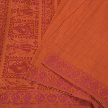 Sanskriti Vintage Orange Sarees Blend Silk Baluchari Woven Premium Sari Sustainable Fabric