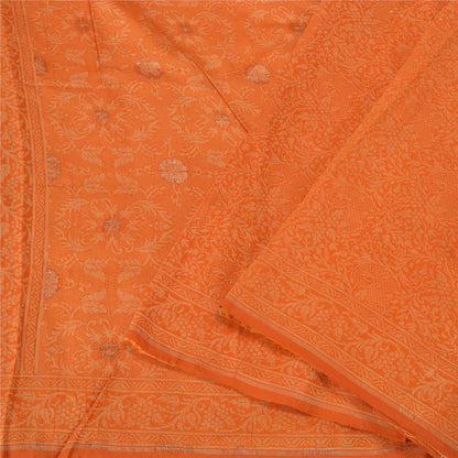 Sanskriti Vintage Orange Sarees 100% Pure Silk Woven Premium Sari Craft Sustainable Fabric