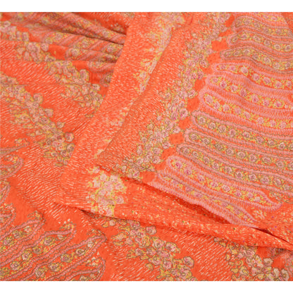 Sanskriti Vintage Orange Sarees 100% Pure Silk Hand Embroidered Zari Sari Sustainable Fabric