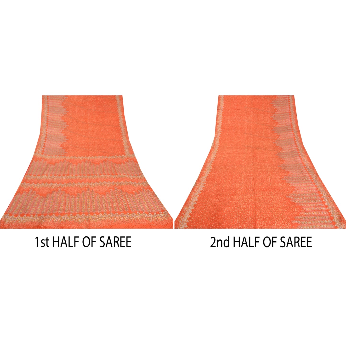 Sanskriti Vintage Orange Sarees 100% Pure Silk Hand Embroidered Zari Sari Sustainable Fabric