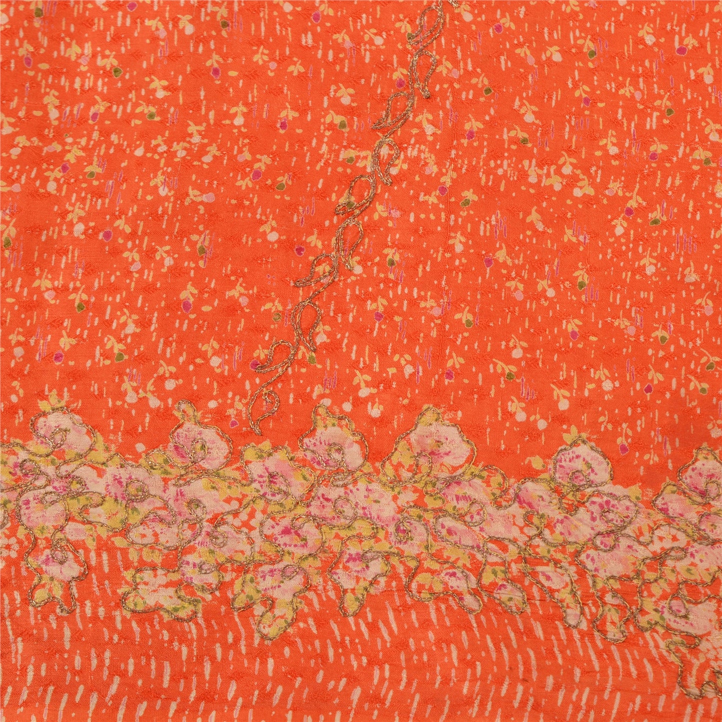 Sanskriti Vintage Orange Sarees 100% Pure Silk Hand Embroidered Zari Sari Sustainable Fabric