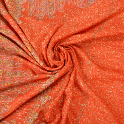 Sanskriti Vintage Orange Sarees 100% Pure Silk Hand Embroidered Zari Sari Sustainable Fabric