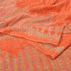 Sanskriti Vintage Orange Sarees 100% Pure Silk Hand Embroidered Zari Sari Sustainable Fabric