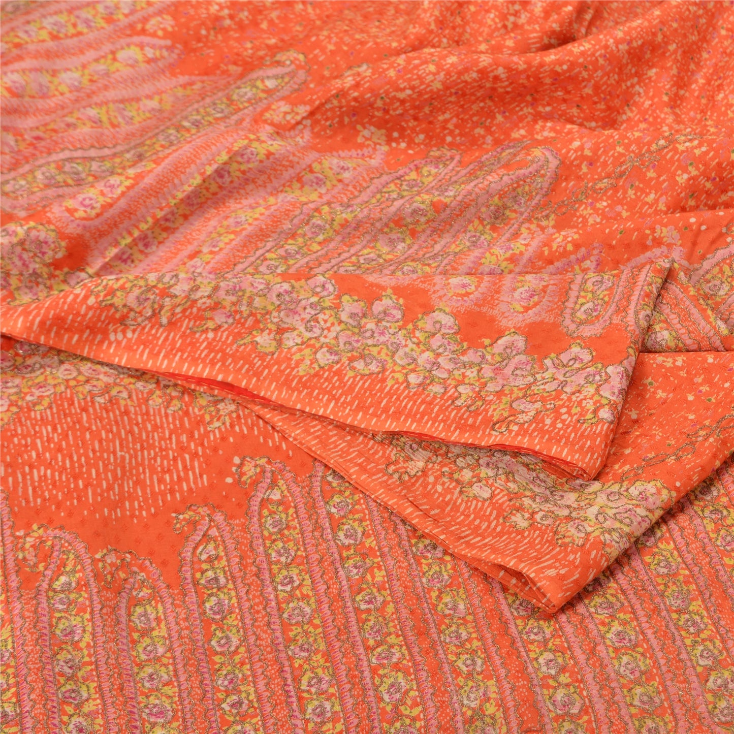 Sanskriti Vintage Orange Sarees 100% Pure Silk Hand Embroidered Zari Sari Sustainable Fabric