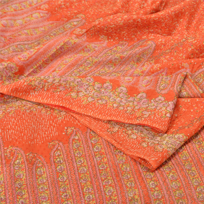 Sanskriti Vintage Orange Sarees 100% Pure Silk Hand Embroidered Zari Sari Sustainable Fabric