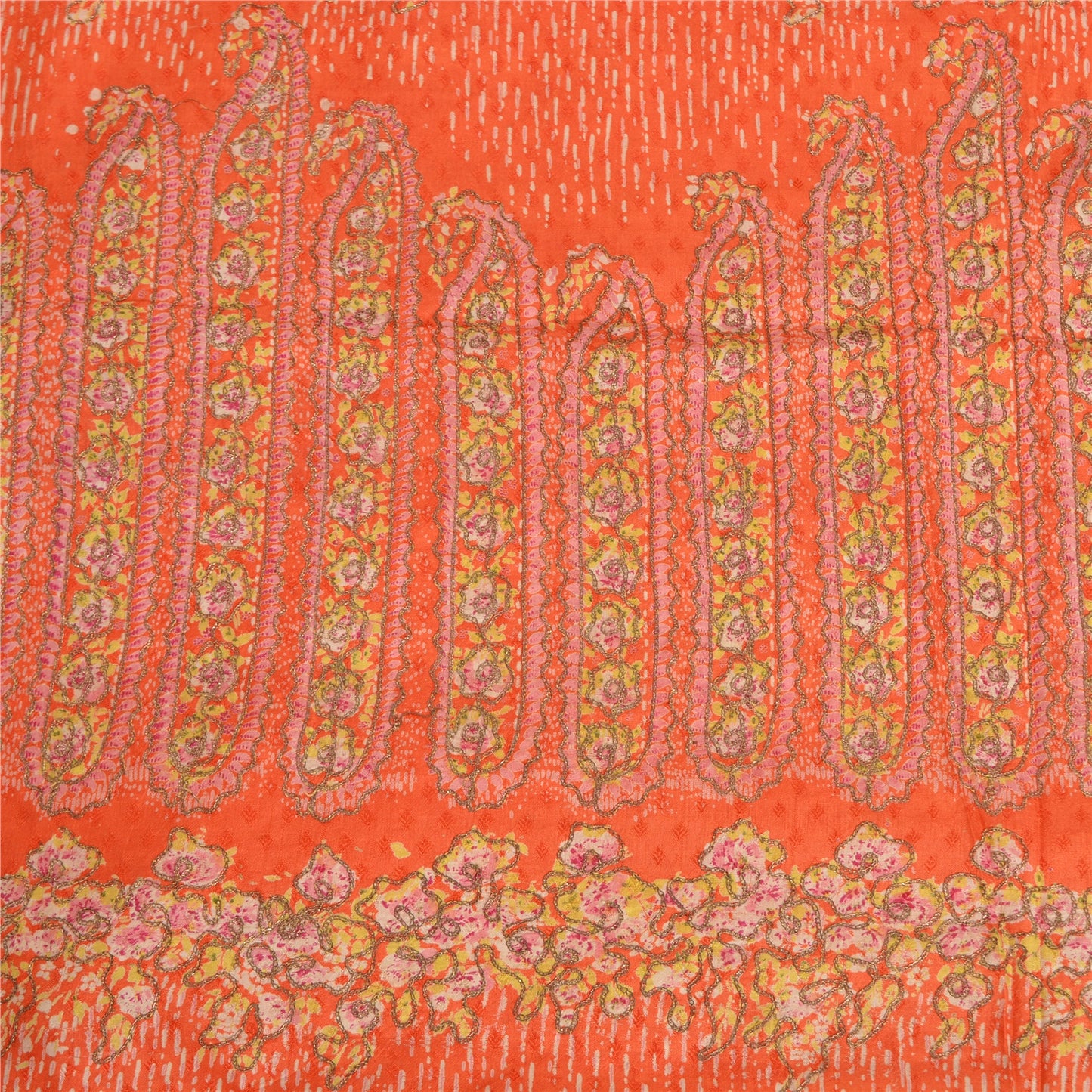 Sanskriti Vintage Orange Sarees 100% Pure Silk Hand Embroidered Zari Sari Sustainable Fabric