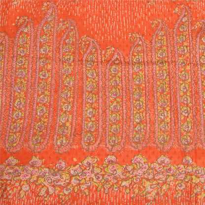 Sanskriti Vintage Orange Sarees 100% Pure Silk Hand Embroidered Zari Sari Sustainable Fabric