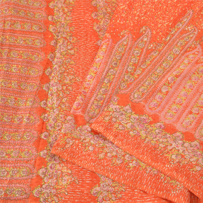Sanskriti Vintage Orange Sarees 100% Pure Silk Hand Embroidered Zari Sari Sustainable Fabric
