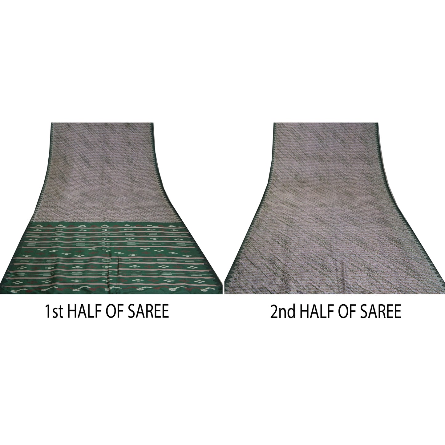 Sanskriti Vintage Green Sarees Pure Silk Hand-Woven Tant Premium Sari Sustainable Fabric