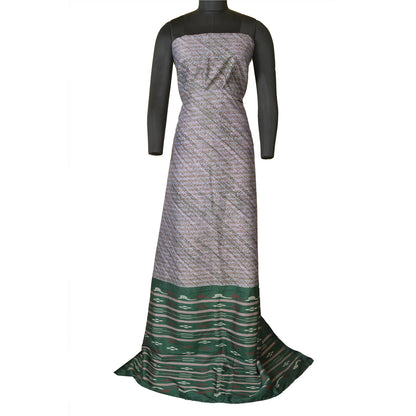 Sanskriti Vintage Green Sarees Pure Silk Hand-Woven Tant Premium Sari Sustainable Fabric