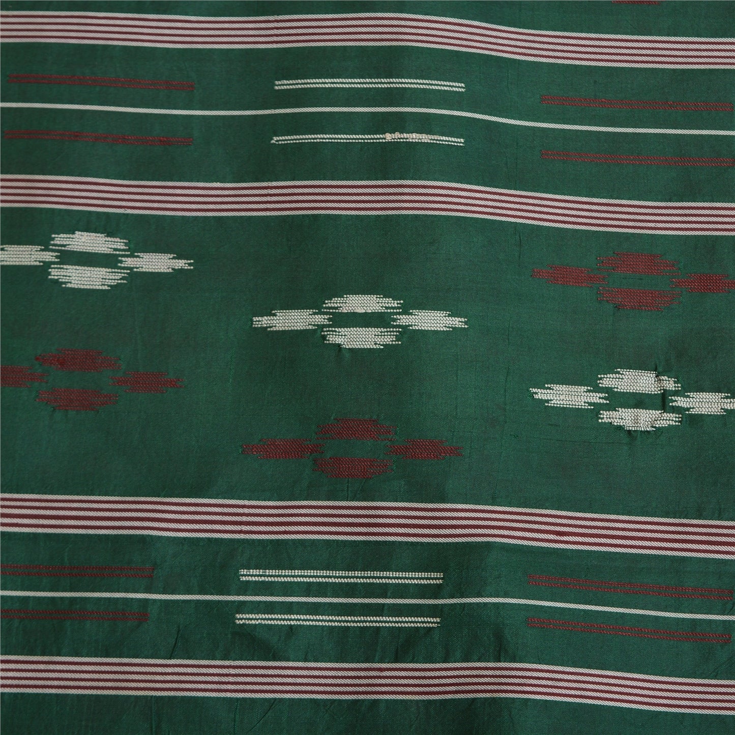 Sanskriti Vintage Green Sarees Pure Silk Hand-Woven Tant Premium Sari Sustainable Fabric