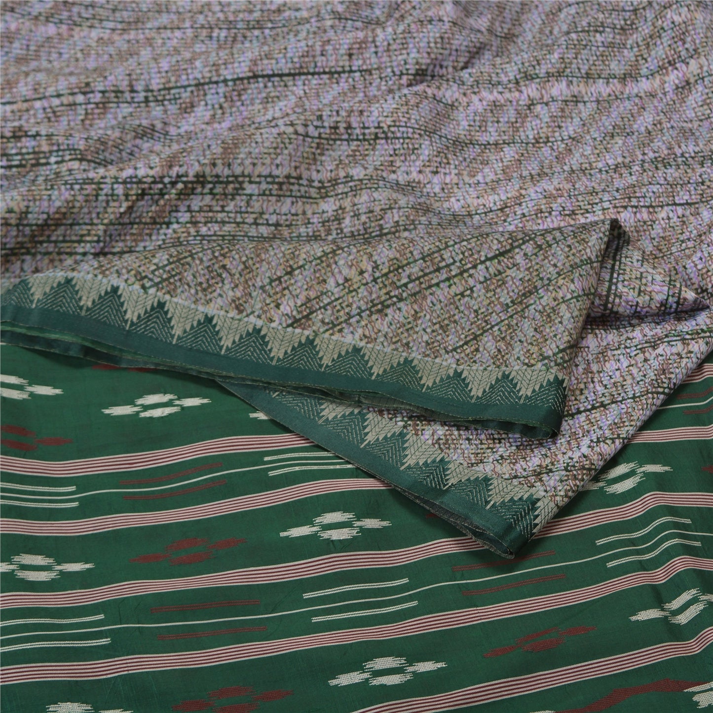 Sanskriti Vintage Green Sarees Pure Silk Hand-Woven Tant Premium Sari Sustainable Fabric