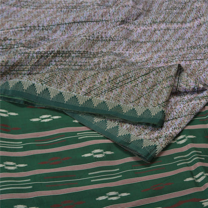 Sanskriti Vintage Green Sarees Pure Silk Hand-Woven Tant Premium Sari Sustainable Fabric