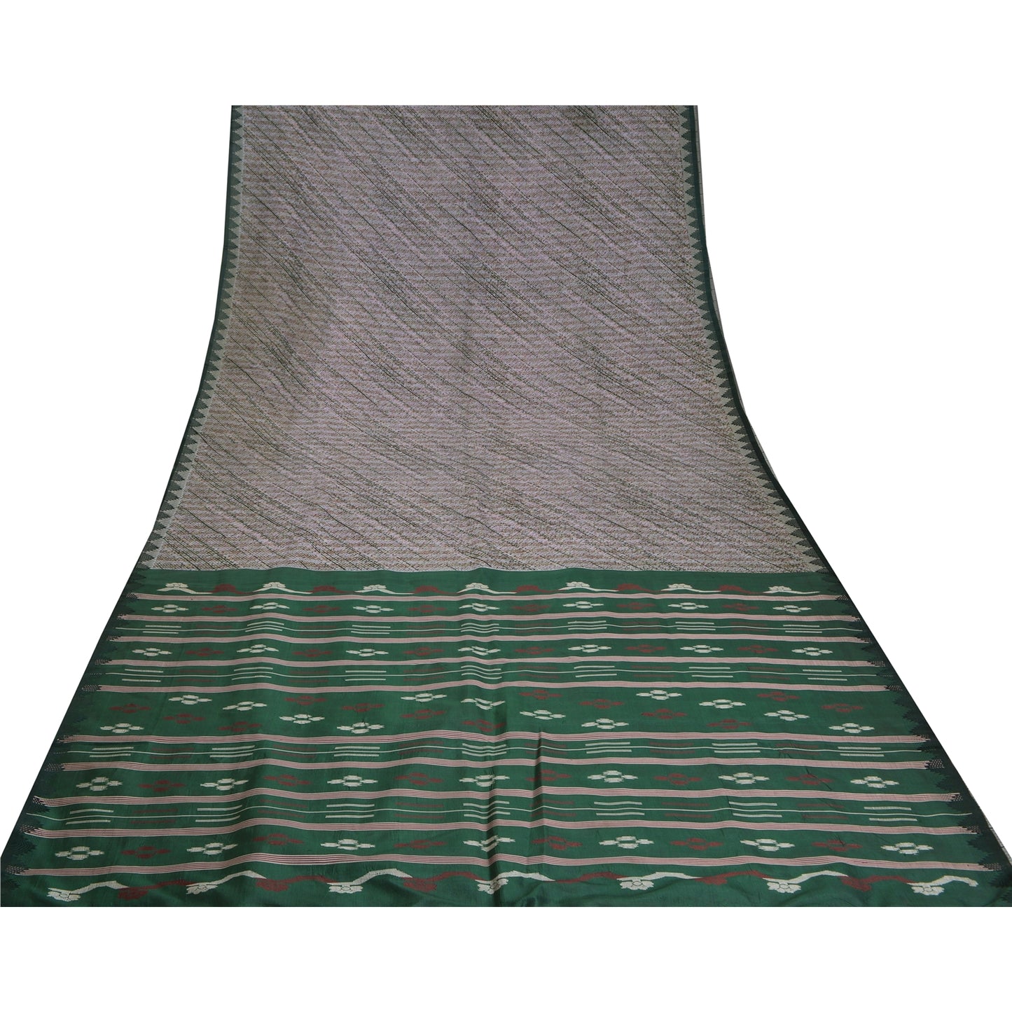Sanskriti Vintage Green Sarees Pure Silk Hand-Woven Tant Premium Sari Sustainable Fabric