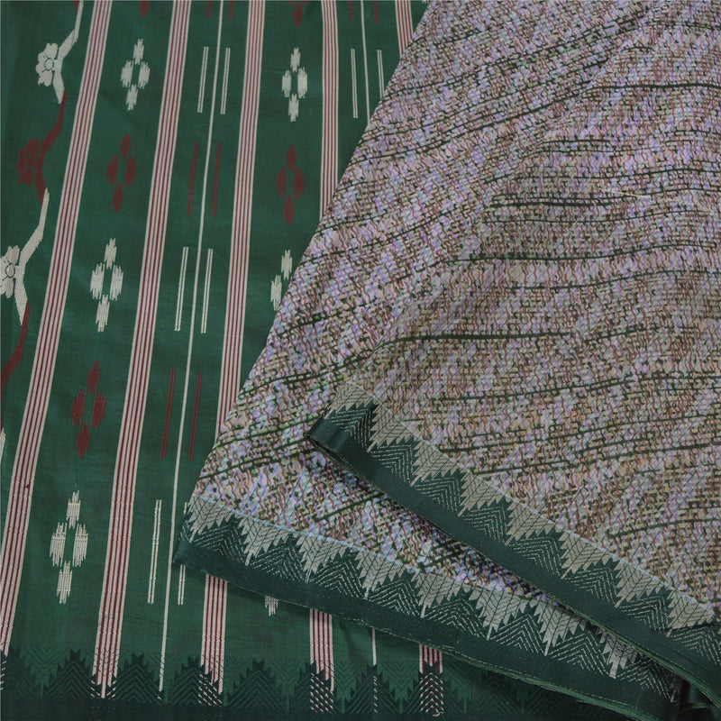 Sanskriti Vintage Saree Grayish Blue-Green 100% Pure Silk 5YD Sarees Hand-Woven Tant Fabric West Bengal OF India Indian Textile Heritage