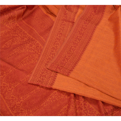 Sanskriti Vintage Orange Sarees Blend Silk Woven Premium Sari Craft 5 YD Sustainable Fabric