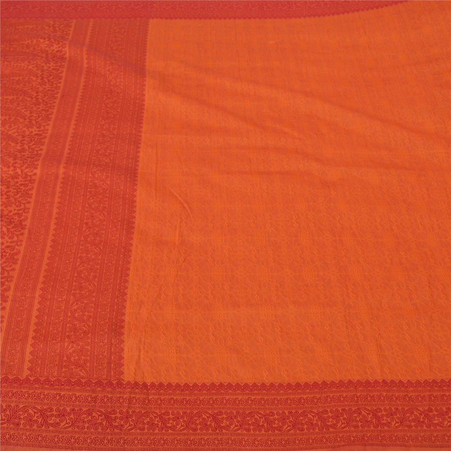 Sanskriti Vintage Orange Sarees Blend Silk Woven Premium Sari Craft 5 YD Sustainable Fabric