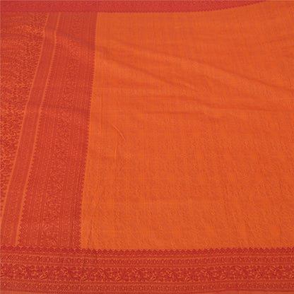 Sanskriti Vintage Orange Sarees Blend Silk Woven Premium Sari Craft 5 YD Sustainable Fabric