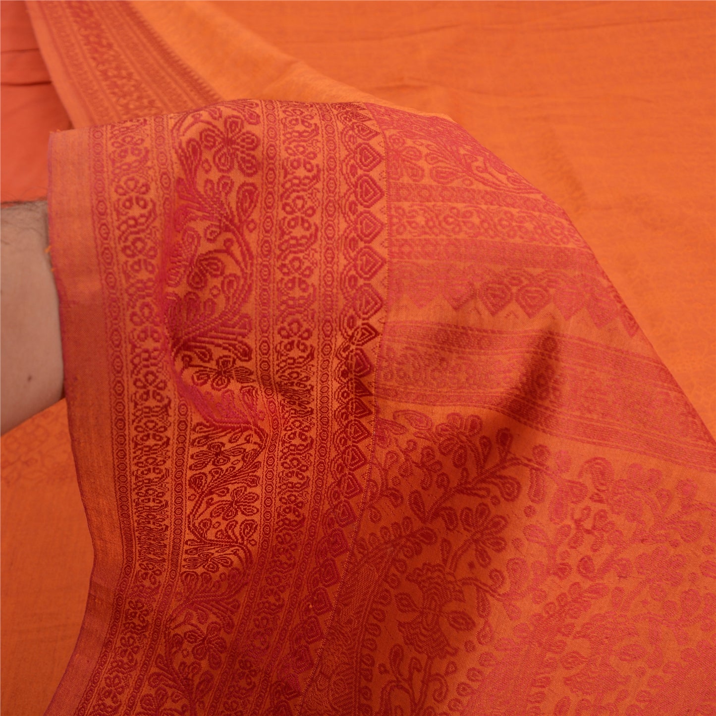 Sanskriti Vintage Orange Sarees Blend Silk Woven Premium Sari Craft 5 YD Sustainable Fabric