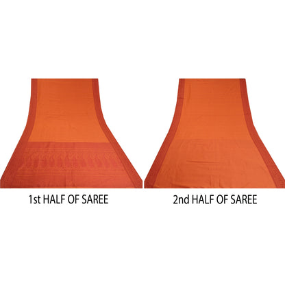 Sanskriti Vintage Orange Sarees Blend Silk Woven Premium Sari Craft 5 YD Sustainable Fabric