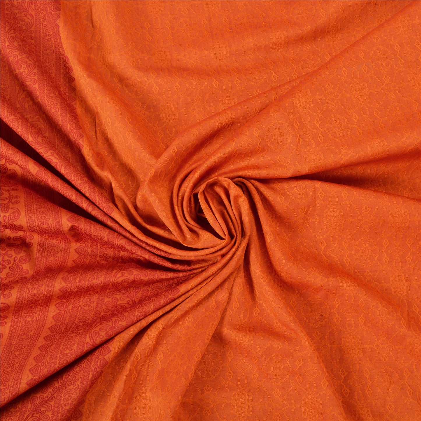 Sanskriti Vintage Orange Sarees Blend Silk Woven Premium Sari Craft 5 YD Sustainable Fabric