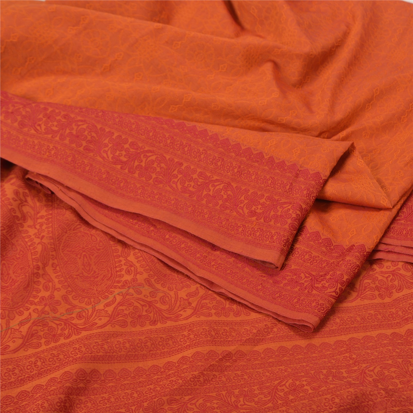 Sanskriti Vintage Orange Sarees Blend Silk Woven Premium Sari Craft 5 YD Sustainable Fabric