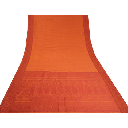 Sanskriti Vintage Orange Sarees Blend Silk Woven Premium Sari Craft 5 YD Sustainable Fabric