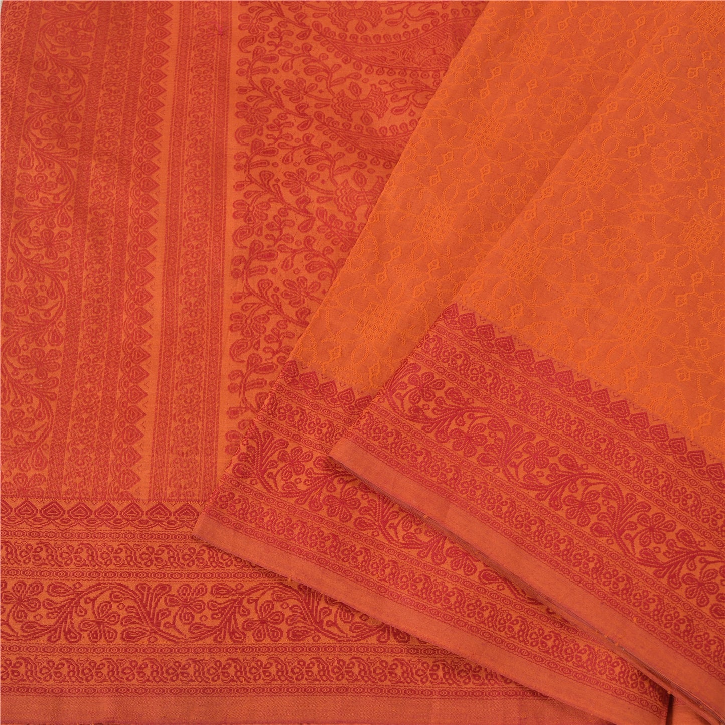 Sanskriti Vintage Orange Sarees Blend Silk Woven Premium Sari Craft 5 YD Sustainable Fabric