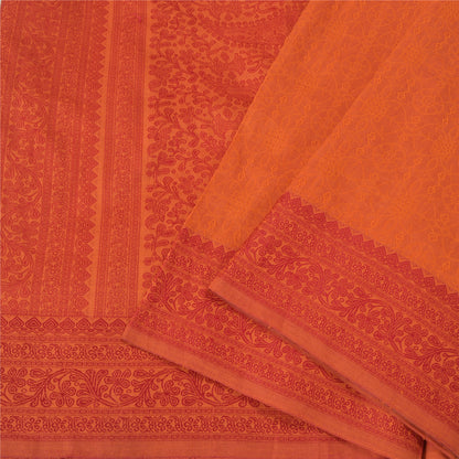 Sanskriti Vintage Orange Sarees Blend Silk Woven Premium Sari Craft 5 YD Sustainable Fabric