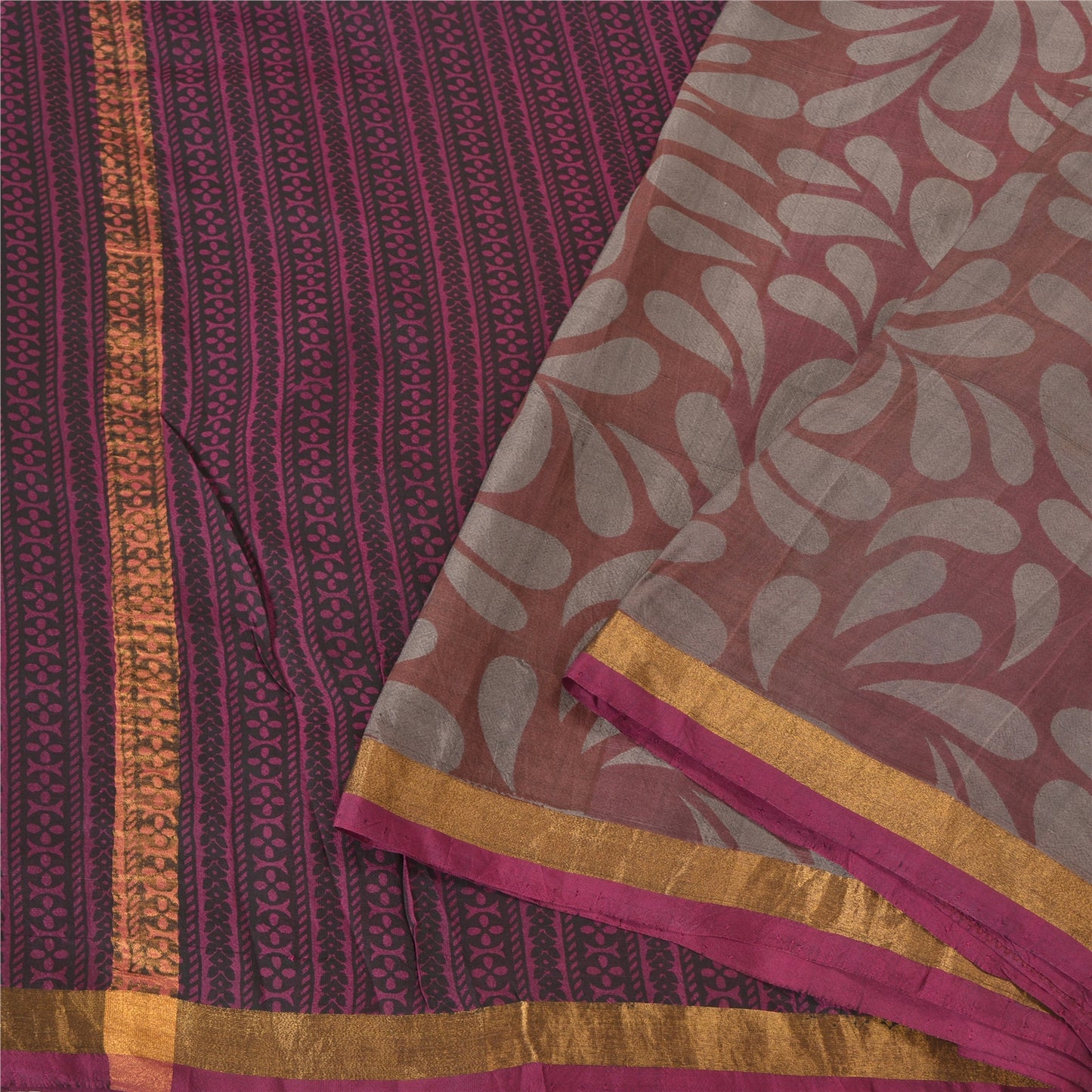 Sanskriti Vintage Purple/Brown Indian Sarees 100% Pure Silk Woven Sari Sustainable Fabric