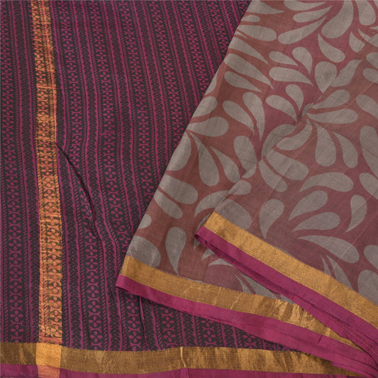 Sanskriti Vintage Purple/Brown Indian Sarees 100% Pure Silk Woven Sari Sustainable Fabric