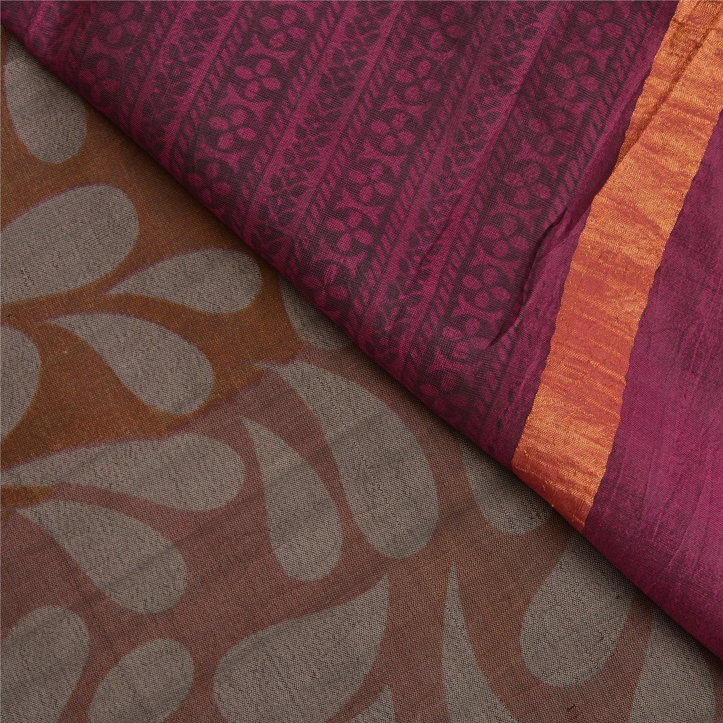 Sanskriti Vintage Purple/Brown Indian Sarees 100% Pure Silk Woven Sari Sustainable Fabric